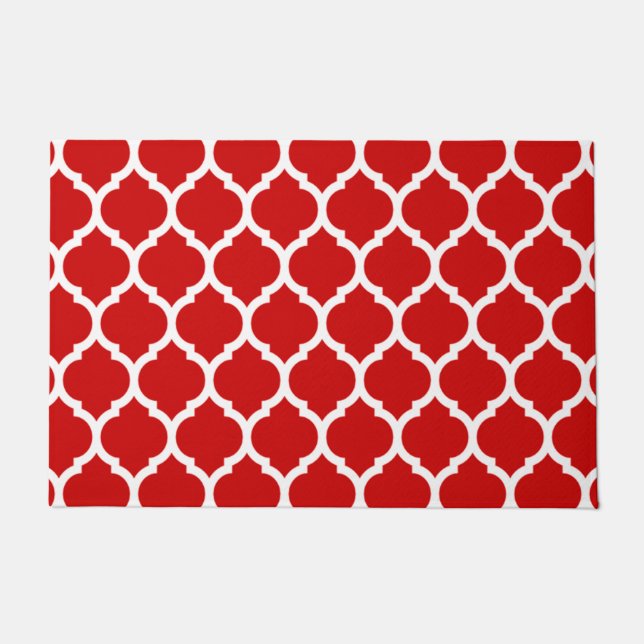 Tapete Padrão de Quatrefoil de Marrocos vermelho e branco (Frente)