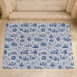Tapete Padrão de ramagem de rosa Toile Francesa Azul no C