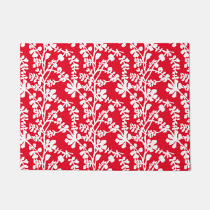 Tapete Padrão De Repetição Floral Vermelho E Branco