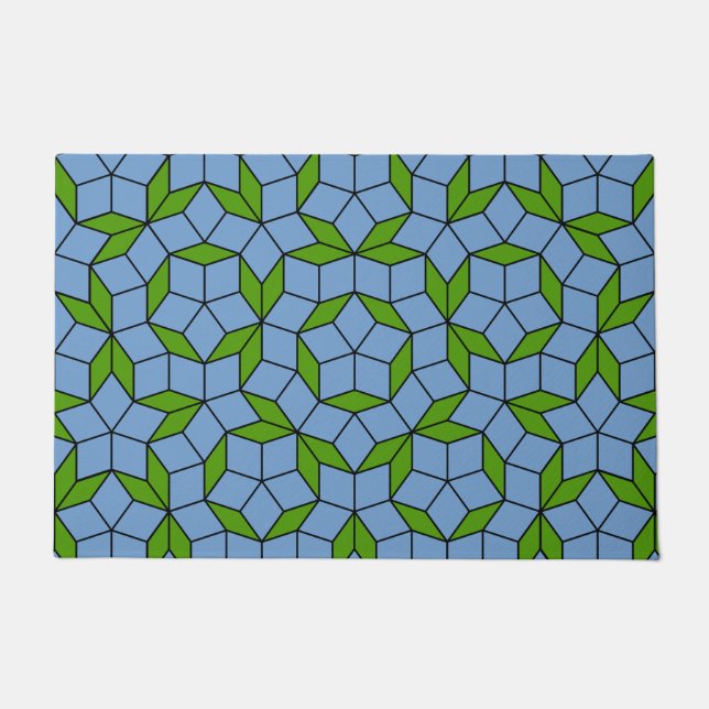 Tapete Padrão de Rhombus Penrose Verde e Azul (Frente)
