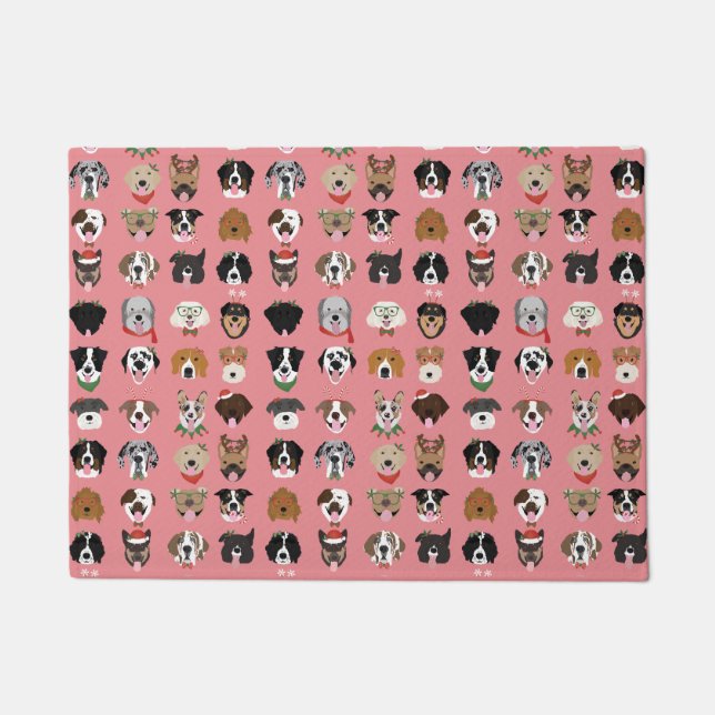 Tapete Padrão de Rosto de Cão de Natal (Frente)