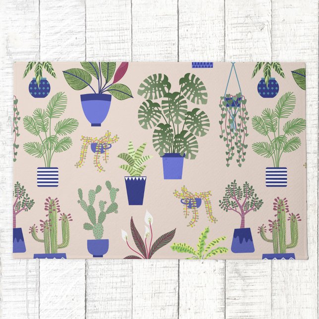 Tapete Padrão de Suculência do Cactus (Cactus succlent houseplant blush pink, blue and green botanical art door mat)