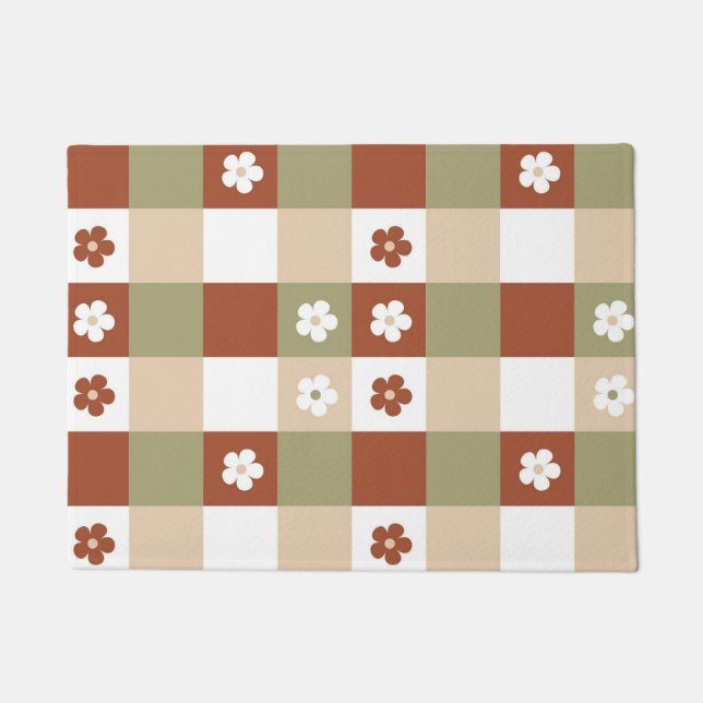 Tapete Padrão de Verificação de Gingham da Flor de Outono (Frente)