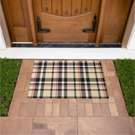 Tapete Padrão de Xadrez Preta do Beige Vermelho Chic