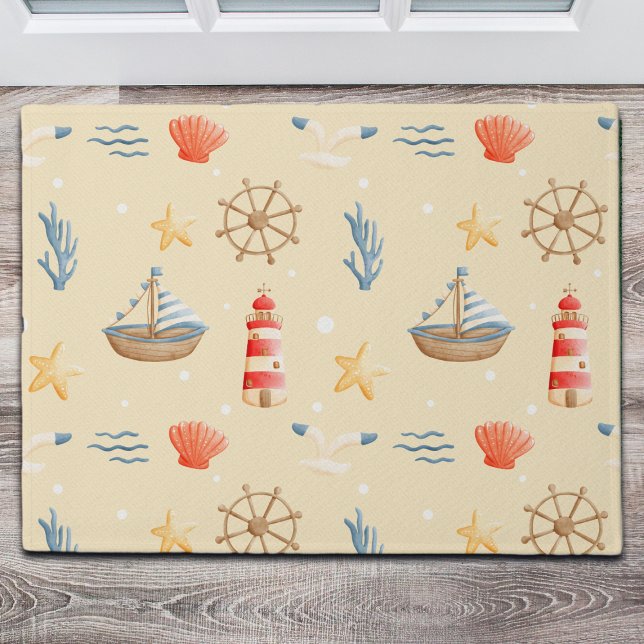 Tapete Padrão do Farol de Barcos Náuticos Boho (Criador carregado)