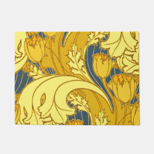 Tapete Padrão Dourado da Tulipa Azul da Vintage