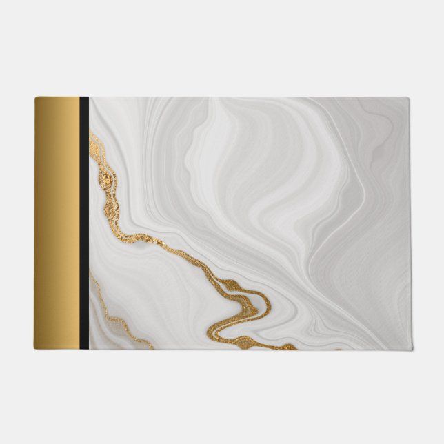 Tapete Padrão Dourado de mármore branco de Cinzas moderna (Frente)