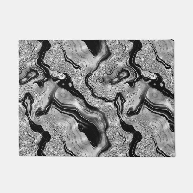 Tapete Padrão Elegante de Agitação Negra e Silver Glitter (Frente)