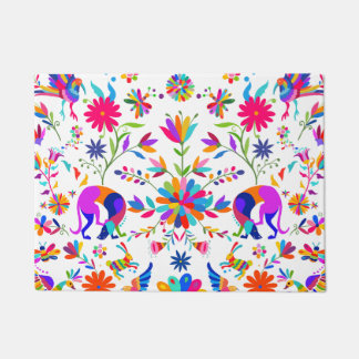 Tapete Padrão estilo Otomi com Weims, Coelhos e Pássaros