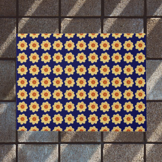 Tapete Padrão Floral Amarelo Dahlia no Azul