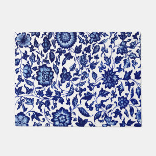 Tapete Padrão floral azul-marinho chinês em branco