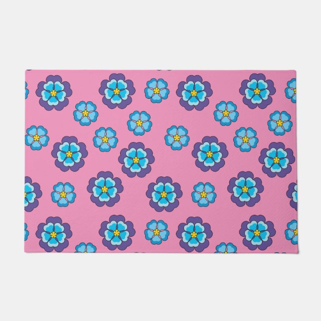 Tapete Padrão Floral Cor-de-Rosa Azul (Frente)