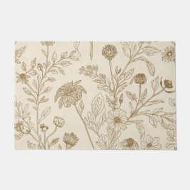 Tapete Padrão Floral de Arte Linear Botânica Sépia Antiga