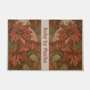 Tapete Padrão Floral de Poinsettia Vermelha Art Nouveau d
