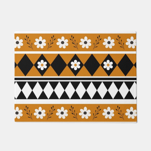 Tapete Padrão Floral do Diamante de Flor de Faixa de Fron (Frente)