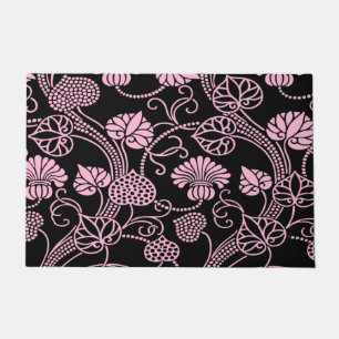 Tapete Padrão Floral Retro Rosa no Preto