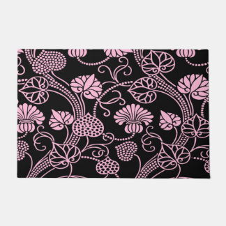 Tapete Padrão Floral Retro Rosa no Preto