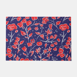 Tapete Padrão Floral Vermelho e Azul