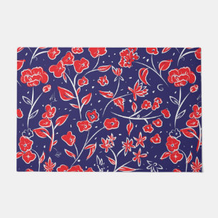 Tapete Padrão Floral Vermelho e Azul