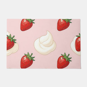 Tapete Padrão Fofo de Morango com Creme Chantilly