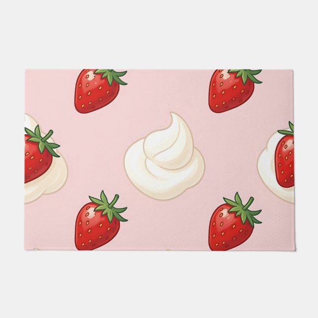 Tapete Padrão Fofo de Morango com Creme Chantilly (Frente)