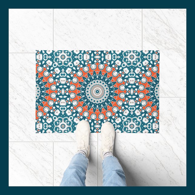 Tapete Padrão Geométrico Totem Laranja e Teal Mandala (Criador carregado)