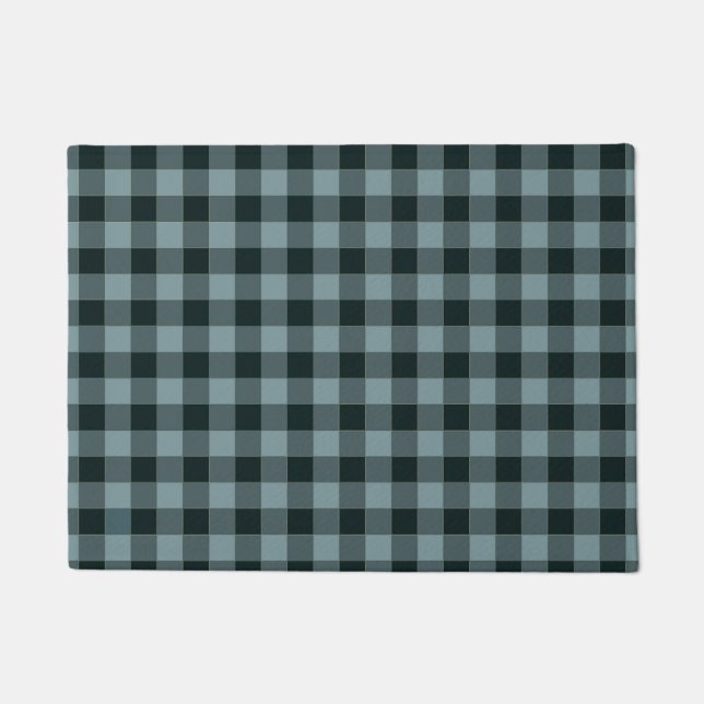 Tapete Padrão Gingham Preto Azul Verificado (Frente)