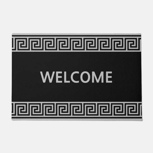 Tapete Padrão Grego de Cinzas Elegante na Porta Negra (Frente)