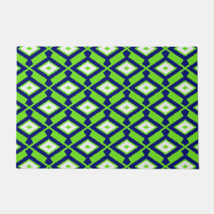 Tapete Padrão Ikat, Verde, Azul Indigo e Branco