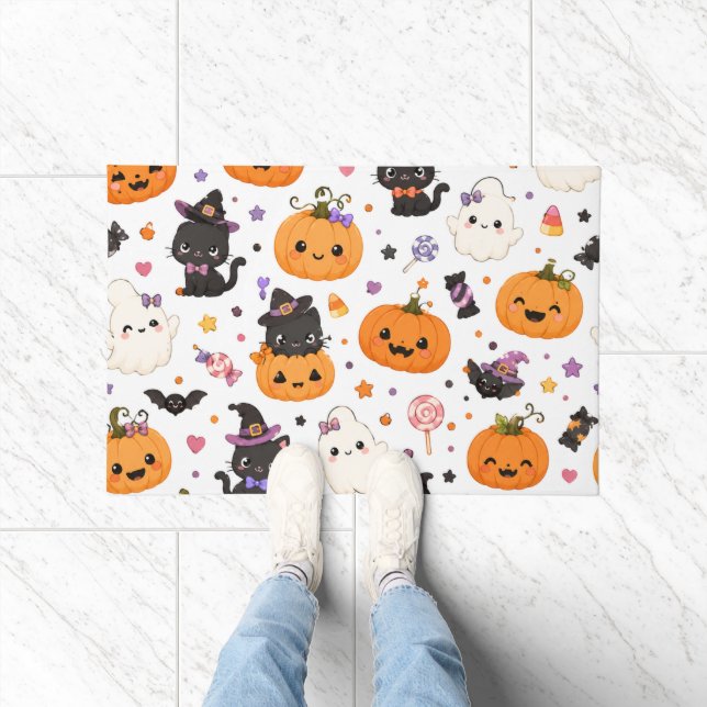 Tapete Padrão Kawaii de Halloween com Abóboras Fofas (Interior)