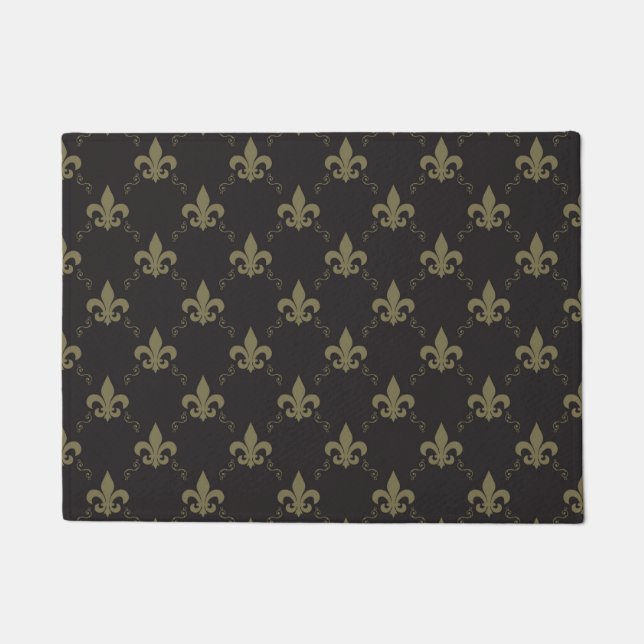 Tapete Padrão Luxuoso Black Fleur De Lis Dourado (Frente)