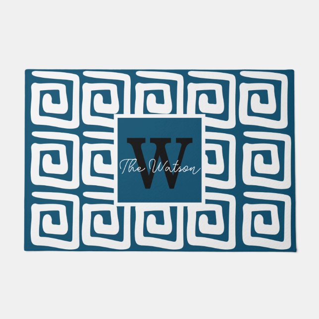 Tapete Padrão marinho azul-grego monograma moderno (Frente)