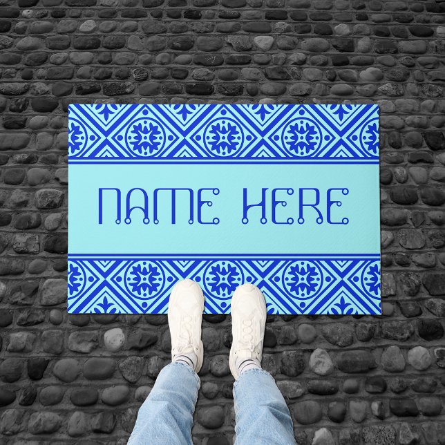 Tapete Padrão Moderno de Aqua e Royal Blue Custom Name (Criador carregado)