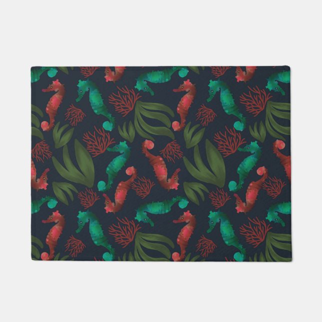 Tapete Padrão Náutico Azul do Cavalo da Água (Frente)