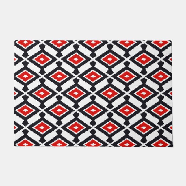 Tapete Padrão Navajo Ikat, vermelho escuro, preto e branc (Frente)