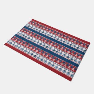 Tapete Padrão Norueguês Striped Azul Vermelho