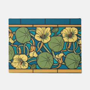 Tapete Padrão Nouveau da Flor Nasturtium Amarelo Azul