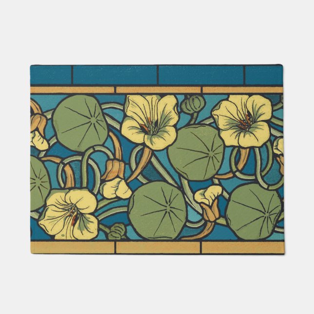 Tapete Padrão Nouveau da Flor Nasturtium Amarelo Azul (Frente)