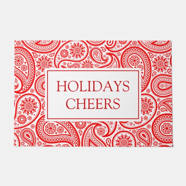 Tapete Padrão paisley da vinheta vermelha e branca de Nat (Frente)