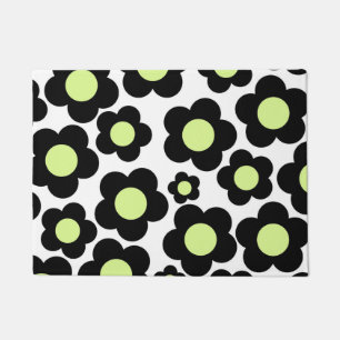 Tapete Padrão Preto de Flor de Hippie Verde Neon
