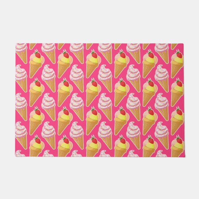 Tapete Padrão rosa Kawaii com sorvete de morango (Frente)