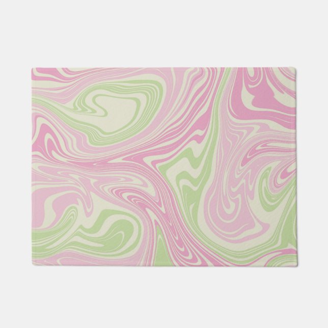 Tapete Padrão Rosa Verde Suave Líquido (Frente)