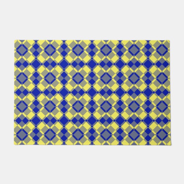 Tapete Padrão Xadrez Argyle Azul Amarelo (Frente)