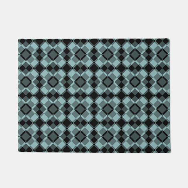 Tapete Padrão Xadrez Azul Preto Argyle (Frente)