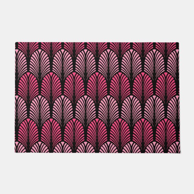 Tapete Padrões de pena de Art Deco, Fuchsia Pink e Black (Frente)