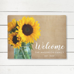 Tapete País rústico do frasco de pedreiro dos girassói