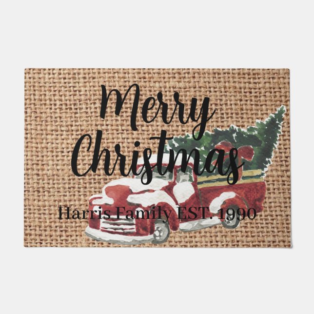 Tapete País vermelho Nome da família design no burlap (Frente)