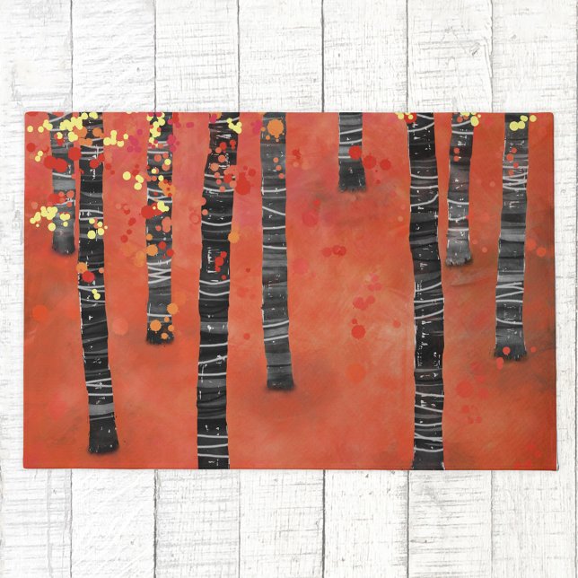 Tapete Paisagem da Floresta de Árvore Birmanesa (Birch Tree Forest abstract art doormat)