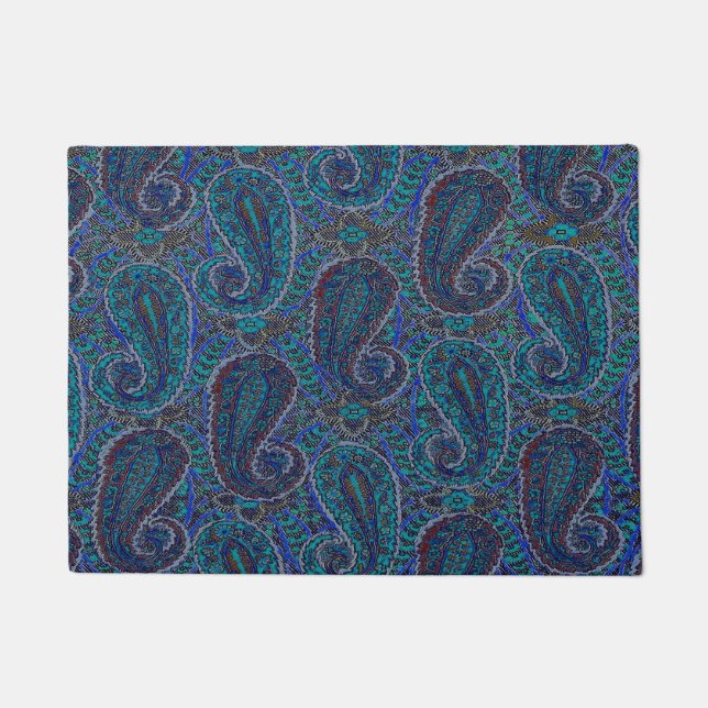Tapete Paisley Blue Indian Boho Art Pattern (Frente)
