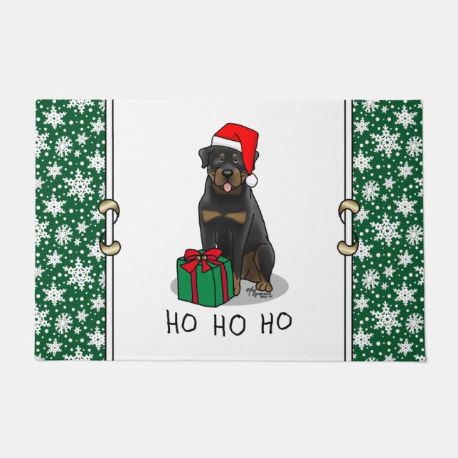 Tapete Papai Noel de Natal Que Rottweiler Cachorro Engraç (Frente)